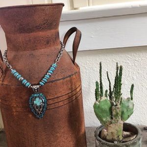 Turquoise western cross necklace